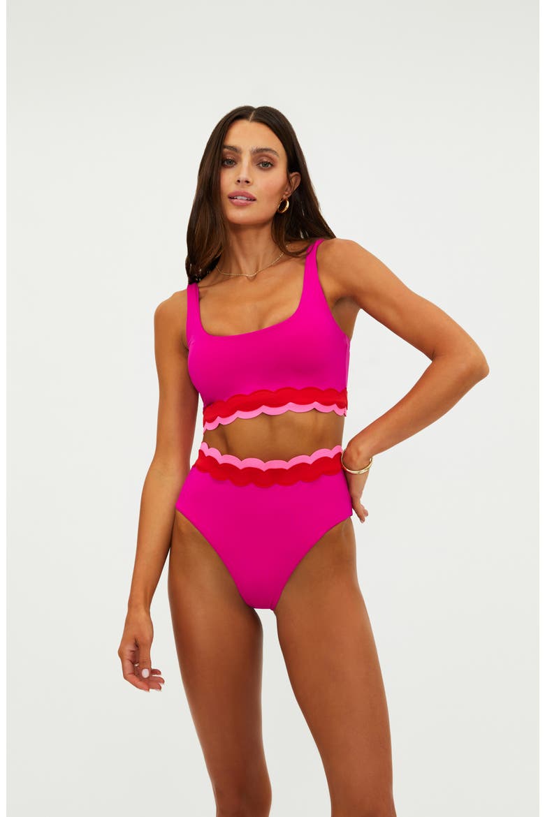 Marin Scallop Colorblock Bikini Top, Alternate, color, FUCHSIA RED NEON PINK WAVE