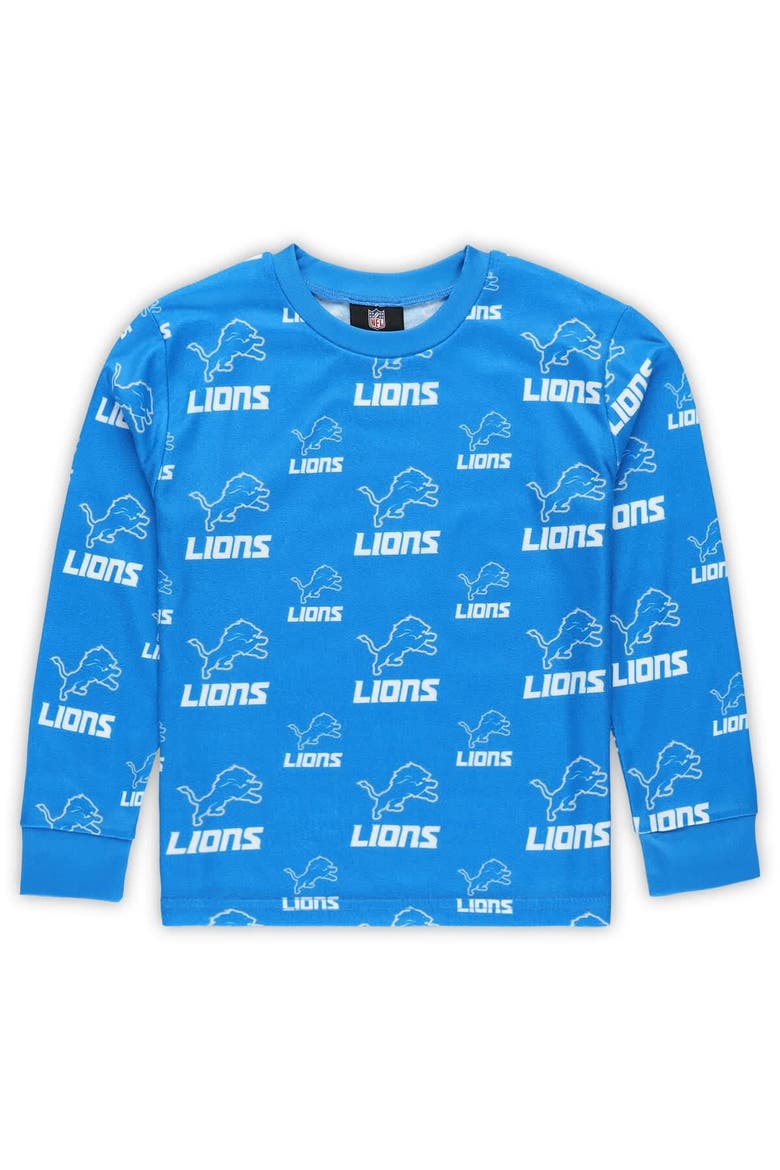 Preschool Outerstuff Blue Detroit Lions All-Over-Print Long Sleeve T-Shirt and Pants Sleep Set, Alternate, color, Blue