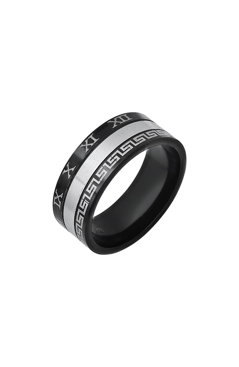 HMY JEWELRY Men's Etched Two-Tone Ring, Alternate, color, Silver/ Black