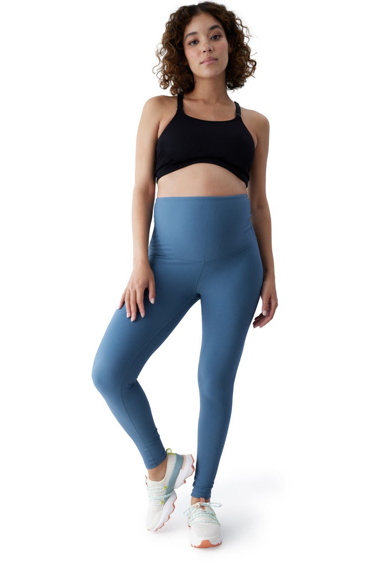 Ribbed Maternity Leggings, Alternate, color, DUSTY BLUE