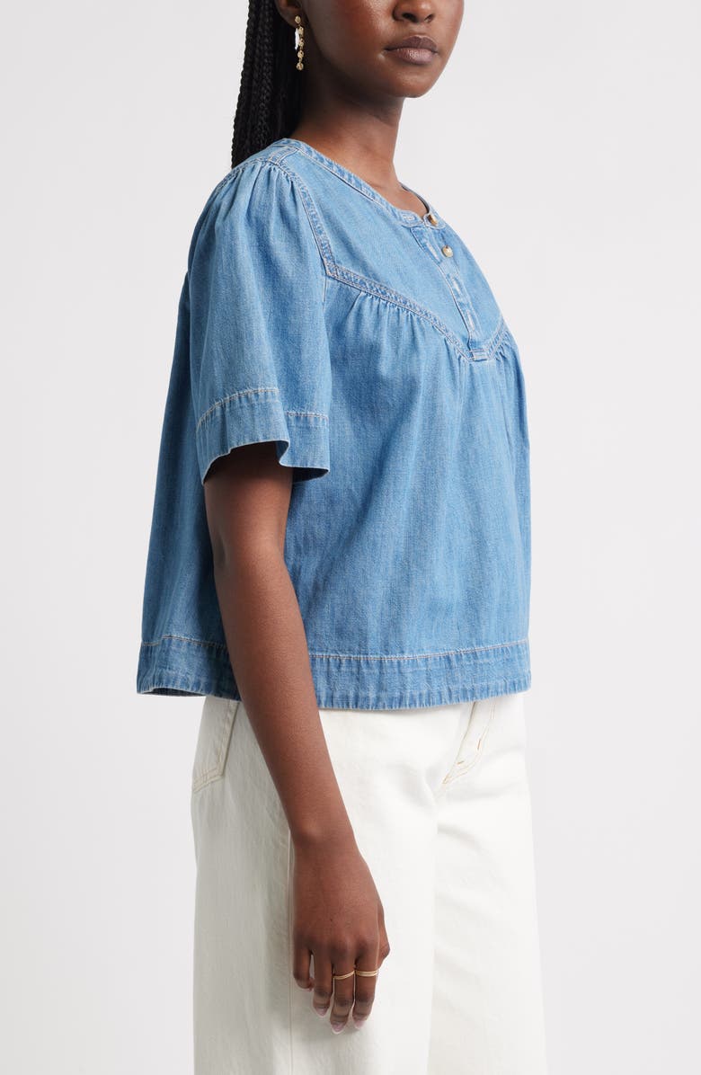 Treasure & Bond Shirred Short Sleeve Chambray Top, Alternate, color, 