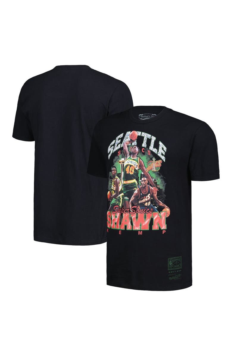 Mitchell & Ness Men's Mitchell & Ness Shawn Kemp Black Seattle SuperSonics Hardwood Classics Bling Concert Player T-Shirt, Main, color, Black