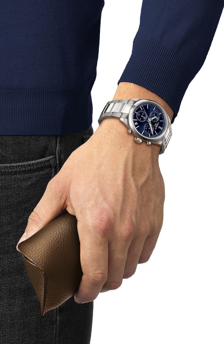 Tissot PR100 Chronograph Bracelet Watch, 40mm, Alternate, color, Blue/ Silver