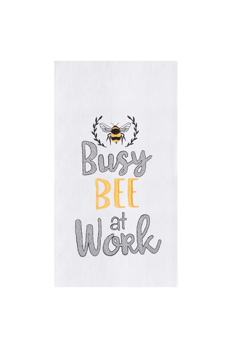 18" x 27" Busy Bee Flour Sack Embroidered Cotton Kitchen Towel, Main, color, White
