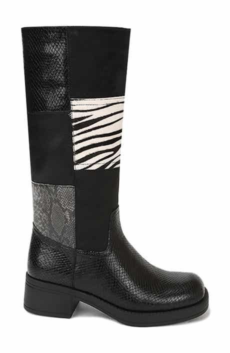 Noman Patch Animal Print Knee High Faux Leather Boot