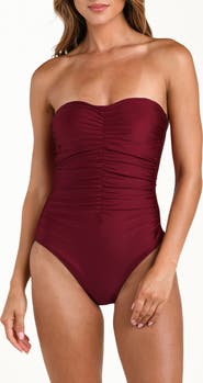 L'AGENCE Aubrey Ruched Shimmer One-Piece Swimsuit