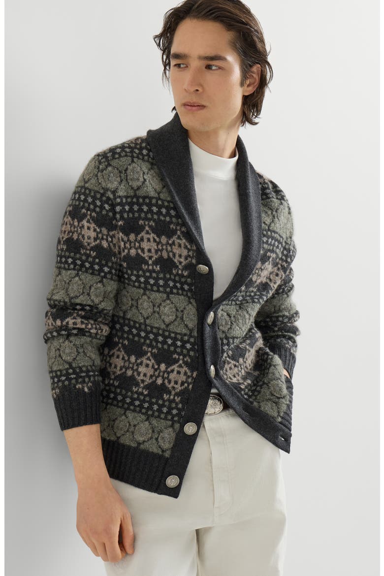 Cashmere jacquard cardigan, Alternate, color, Dark Grey