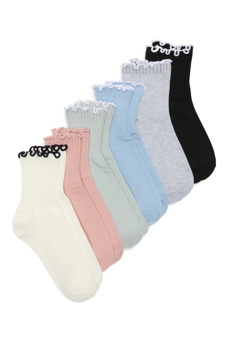 6-Pack Ruffle Edge Crew Socks, Main, color, PASTEL MULTI