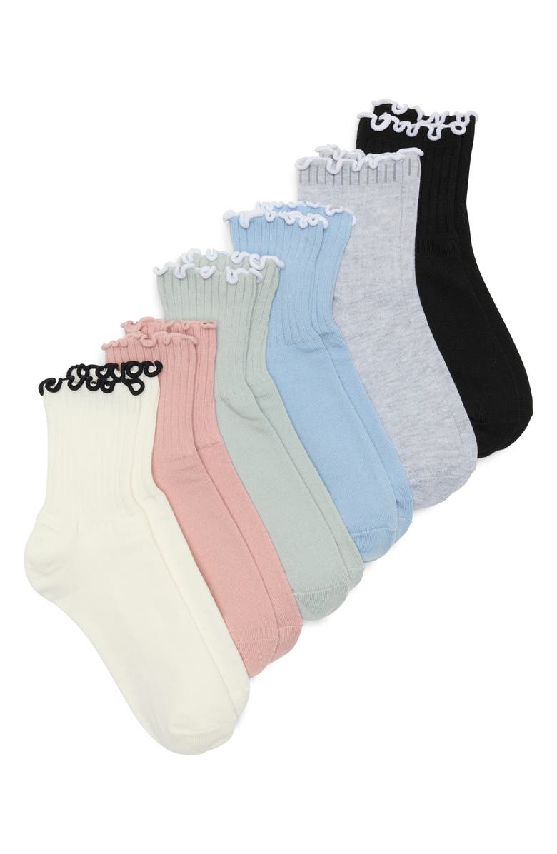 YOGALICIOUS 6-Pack Ruffle Edge Crew Socks, Main, color,