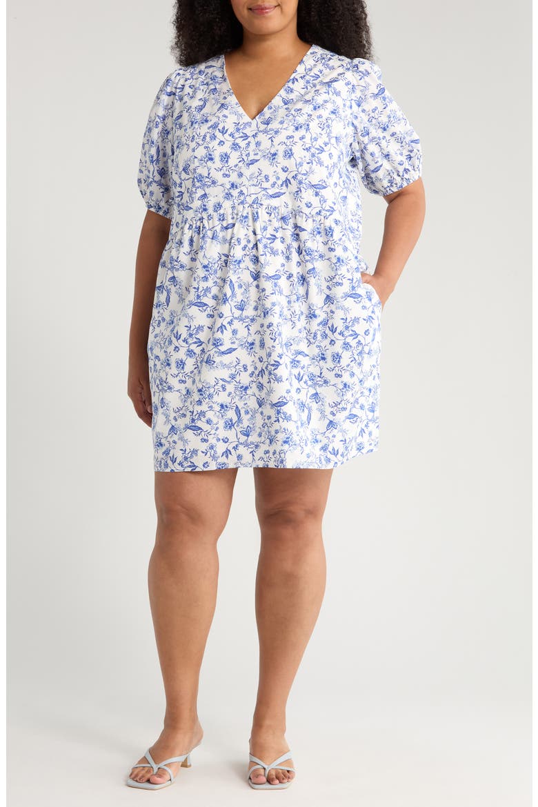 Kearney Floral Jerome Cotton Babydoll Dress, Main, color, WHITE/ BLUE/ MULTI