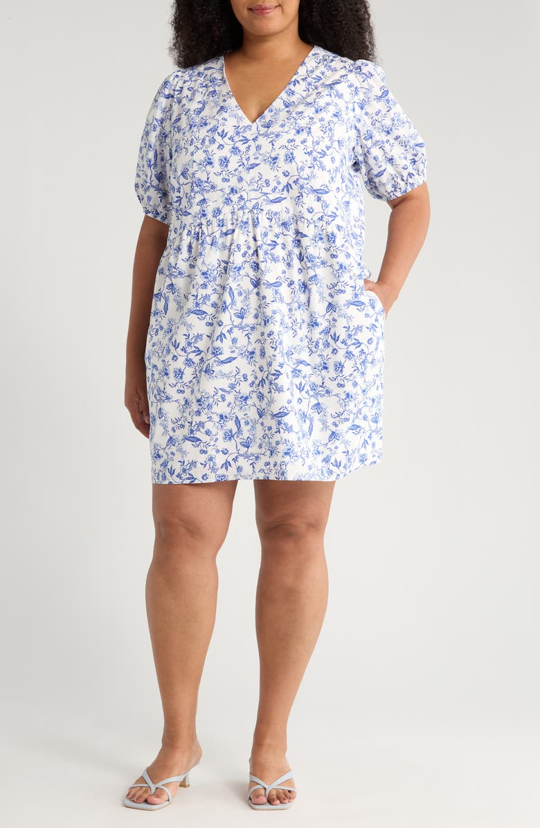 SUGARLIPS Kearney Floral Jerome Cotton Babydoll Dress, Main, color, White/ Blue/ Multi