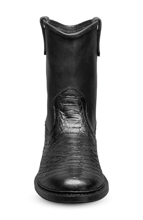 Allen Edmonds Dallas Roper Low Croc Embossed Western Boot In Black Snake Print