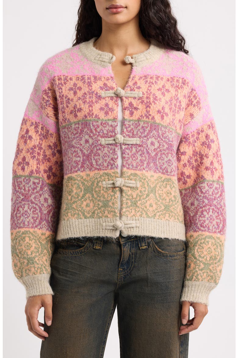 Knot Fastening Cardigan, Alternate, color, PINK PATTERN