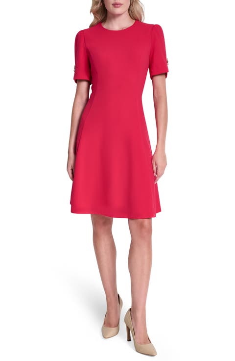 Button Trim Fit & Flare Midi Dress