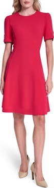 DKNY Button Trim Fit & Flare Midi Dress
