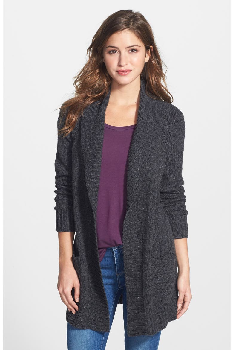 Shawl Collar Open Cardigan, Main, color, HEATHER CHARCOAL