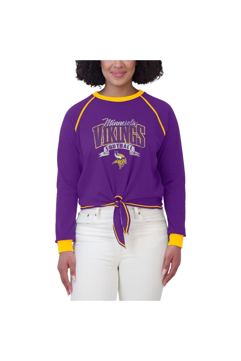 Women's WEAR by Erin Andrews Purple/Gold Minnesota Vikings Tie-Front Long Sleeve Top, Alternate, color, Purple