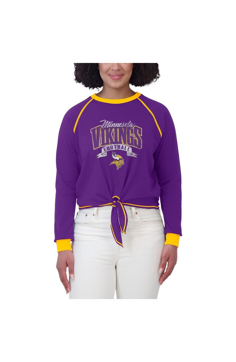 WEAR by Erin Andrews Women's WEAR by Erin Andrews Purple/Gold Minnesota Vikings Tie-Front Long Sleeve Top, Alternate, color, Purple