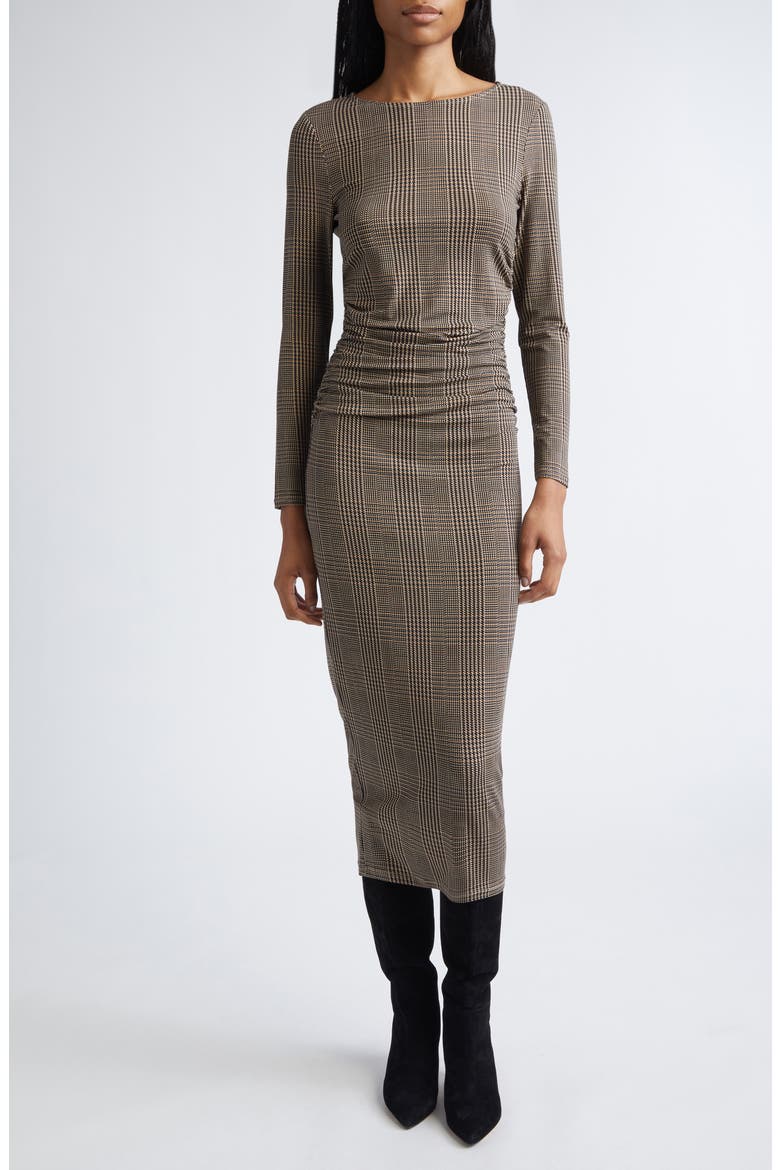 Charissa Plaid Long Sleeve Body-Con Dress, Main, color, DARK ACORN MULTI