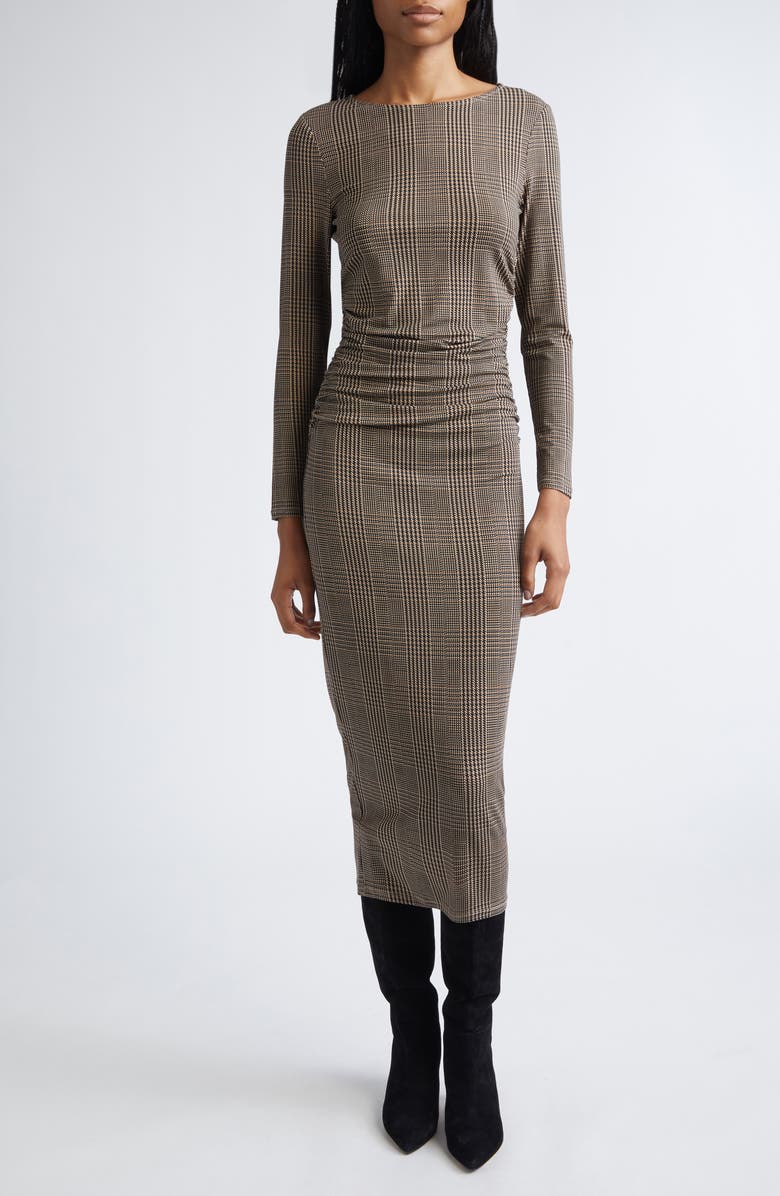 Veronica Beard Charissa Plaid Long Sleeve Body-Con Dress, Main, color, Dark Acorn Multi