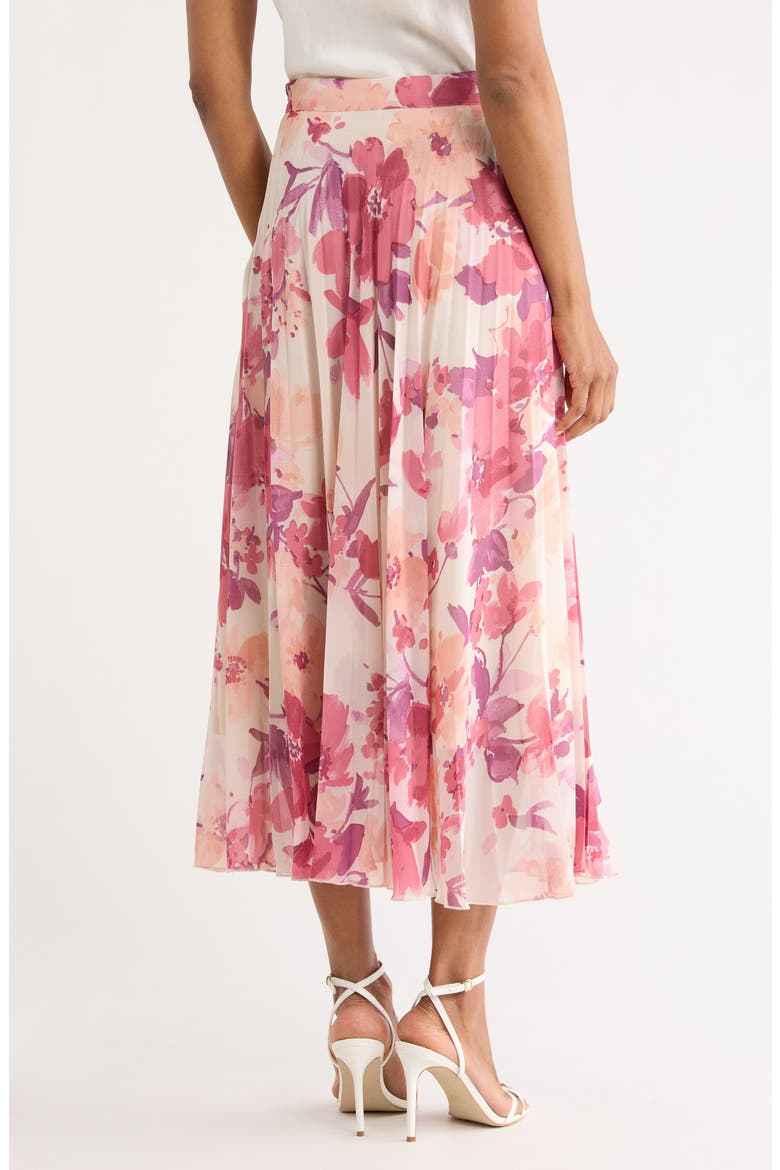 Pleated Floral Print Midi Skirt, Alternate, color, PINK MULTI