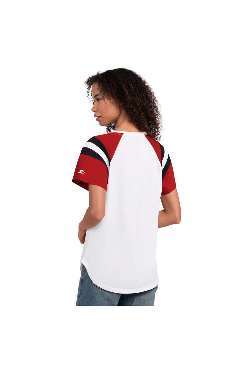 Women's Starter  White Atlanta Falcons Game On Notch Neck T-Shirt, Alternate, color, White