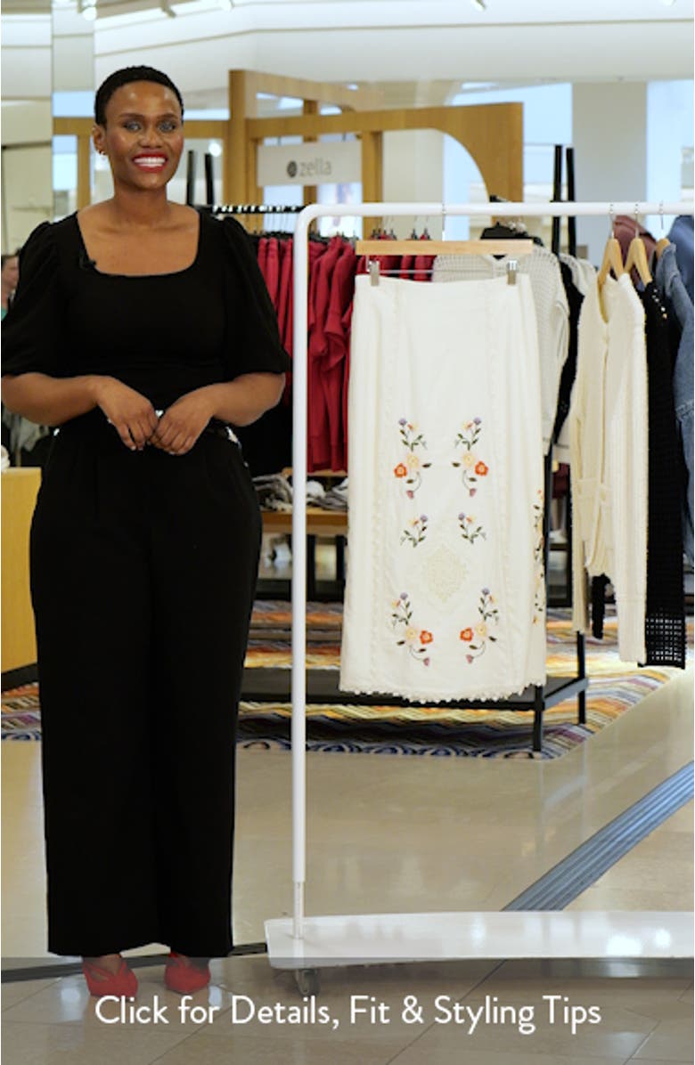 Embroidered Linen Blend Eyelet Midi Skirt, sales video thumbnail