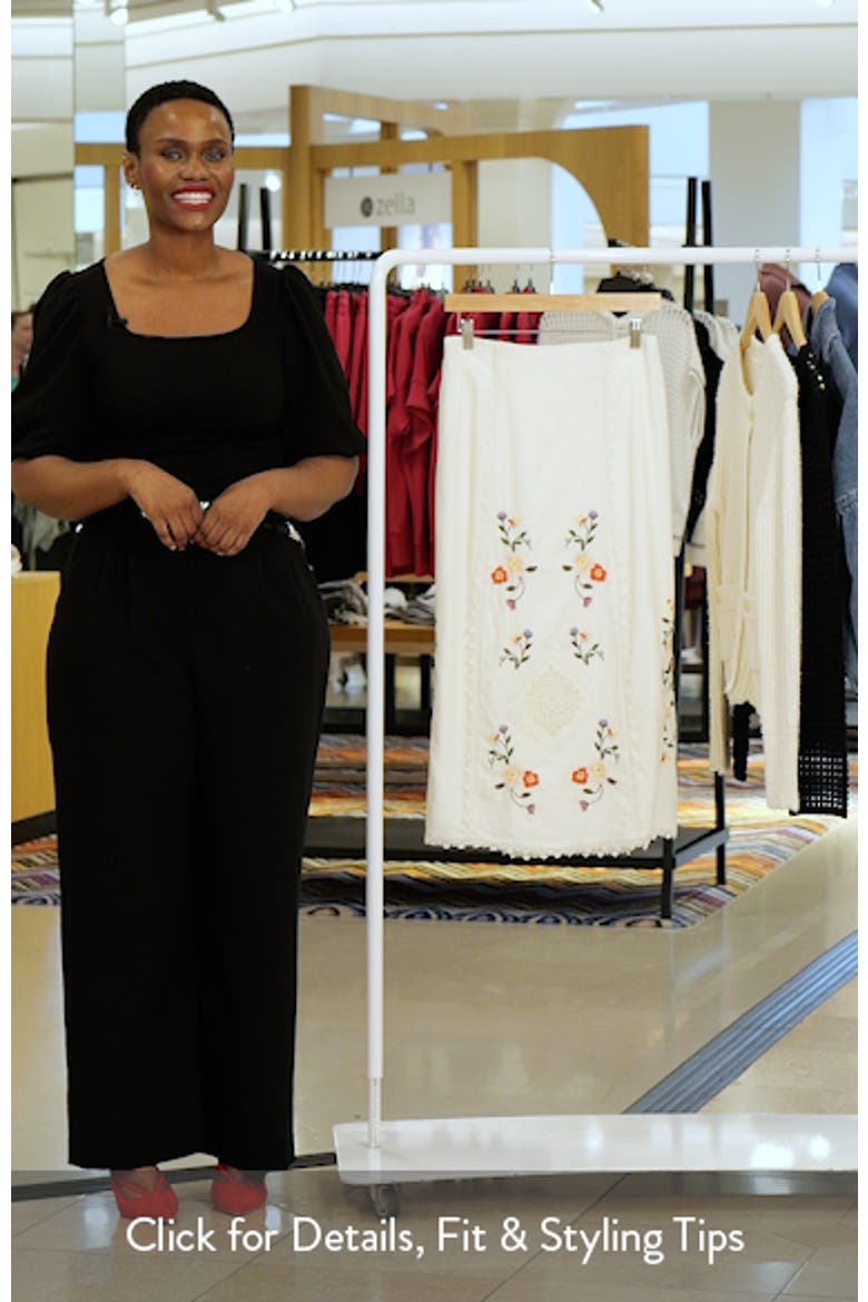 Embroidered Linen Blend Eyelet Midi Skirt video