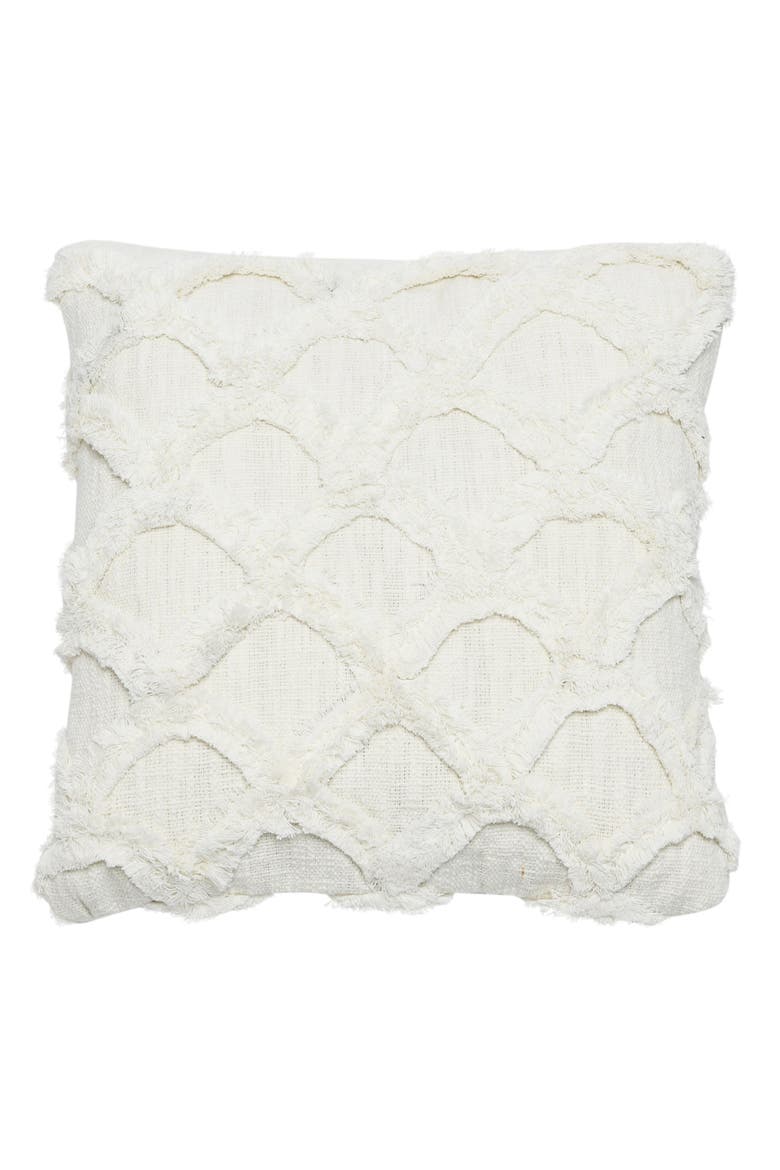 Cotton Tufted Chenille Pillow with Scallop Pattern, White, Main, color, White