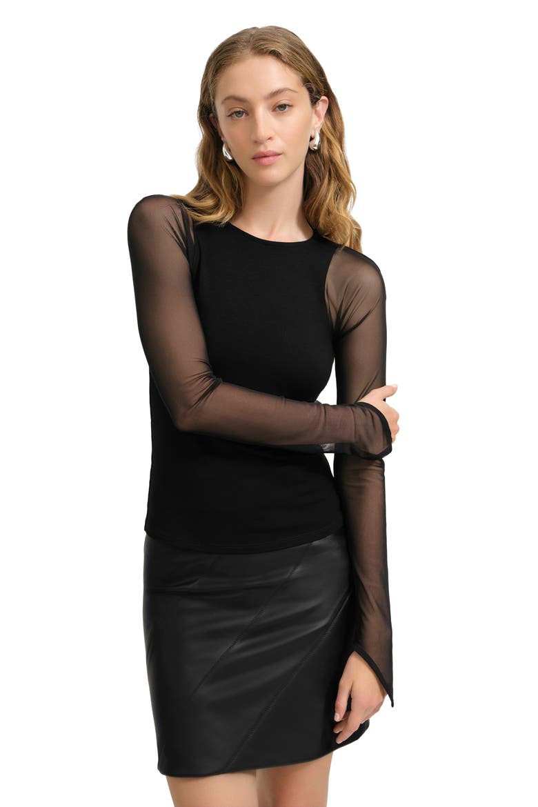 Carys Mesh Sleeve Jersey Top, Alternate, color, BLACK