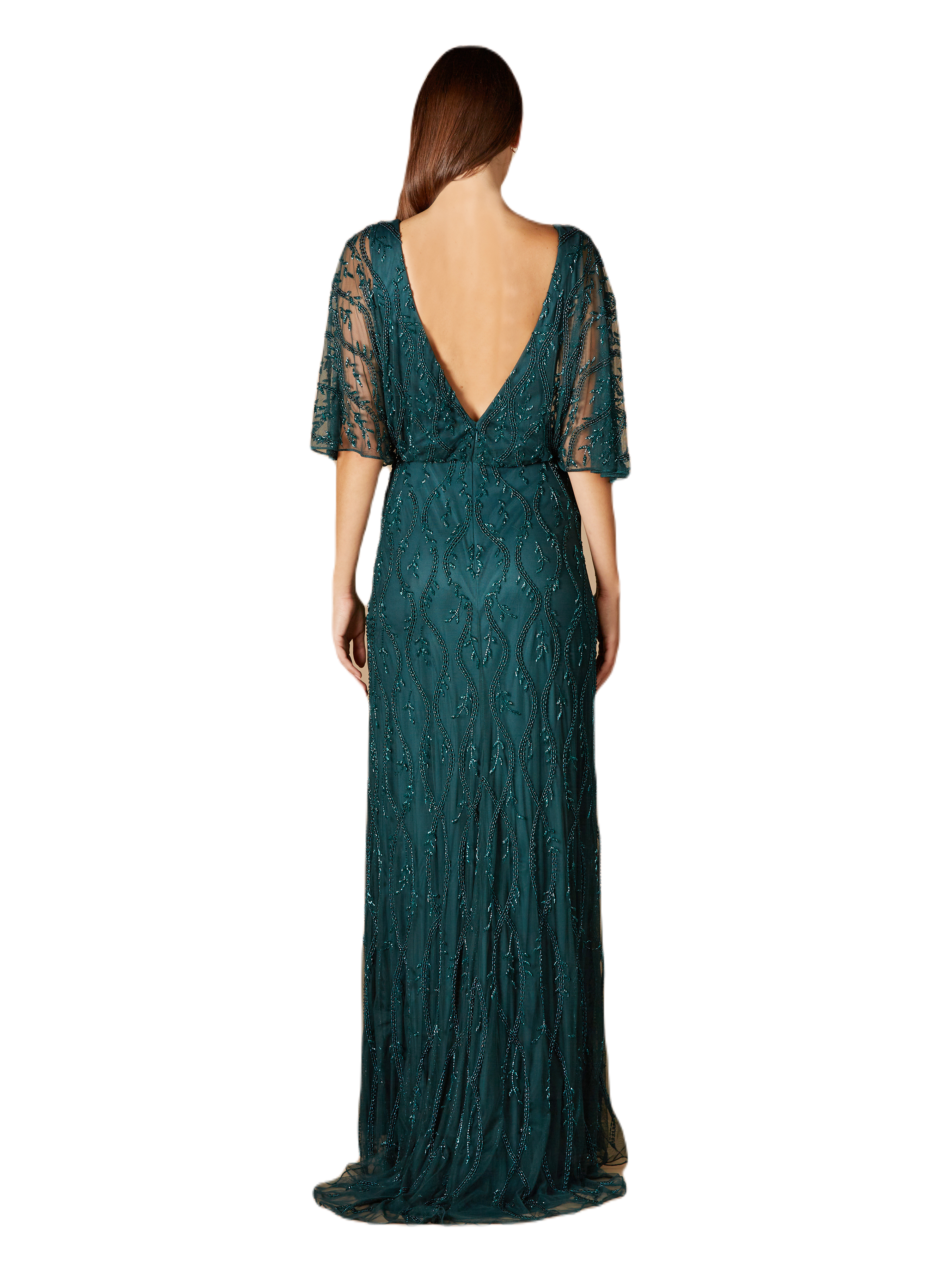 Illusion Cape Sleeve Beaded Gown - image 4