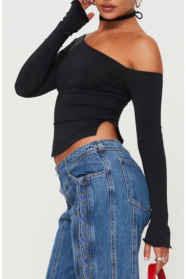 Vito Asymmetric One-Shoulder Top, Alternate, color, BLACK
