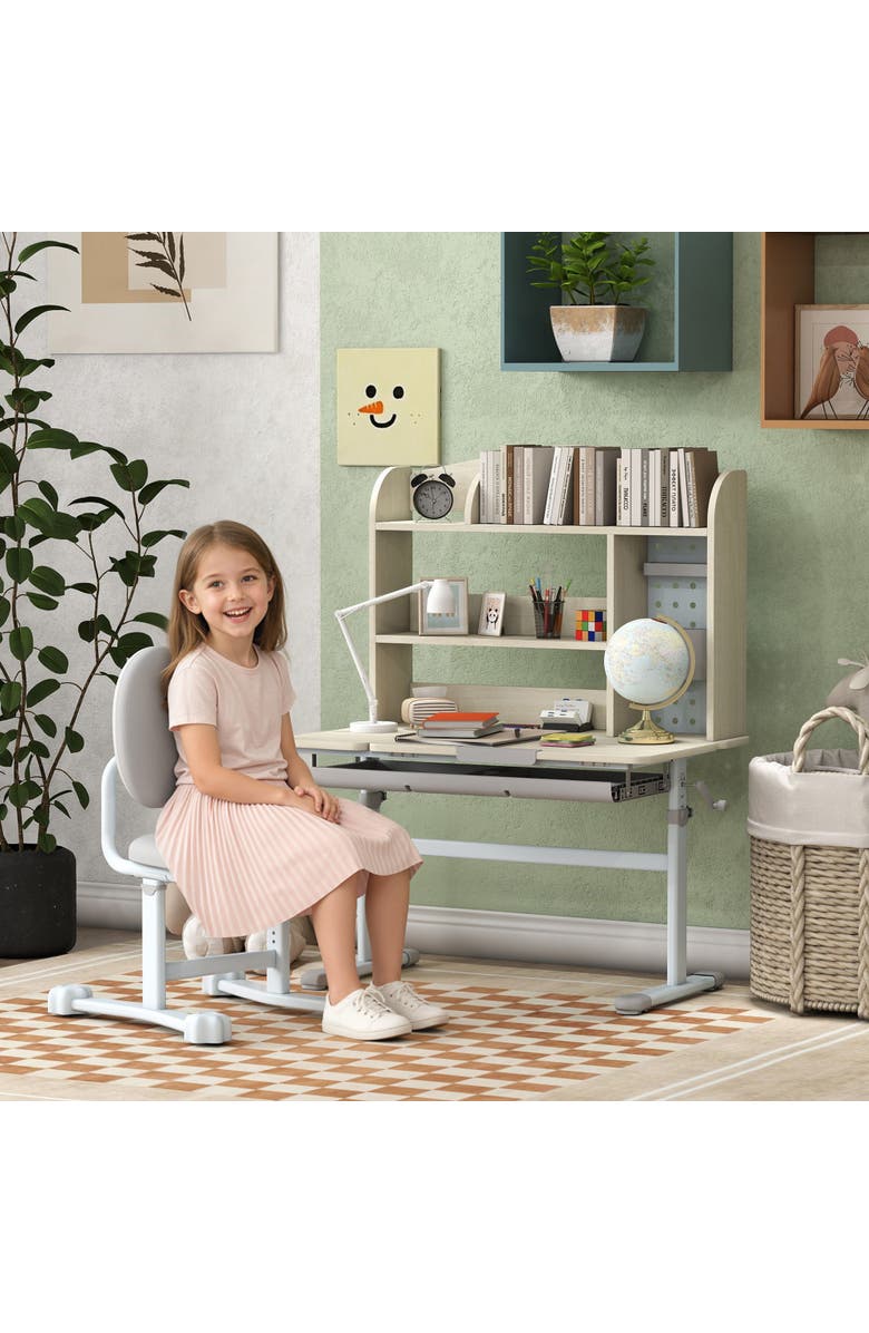 Qaba Adjustable Kids Desk and Chair Set with Tiltable Desktop, Alternate, color, Gray
