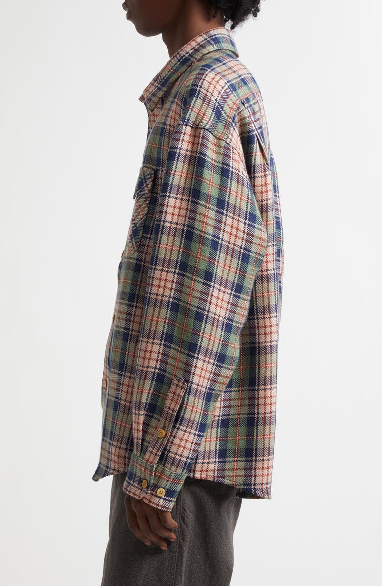 VISVIM Lumber Check Wool & Linen Button-Up Shirt, Alternate, color, Navy