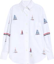 Thom Browne Supersize Embroidered Sailboat Button-Down Shirt