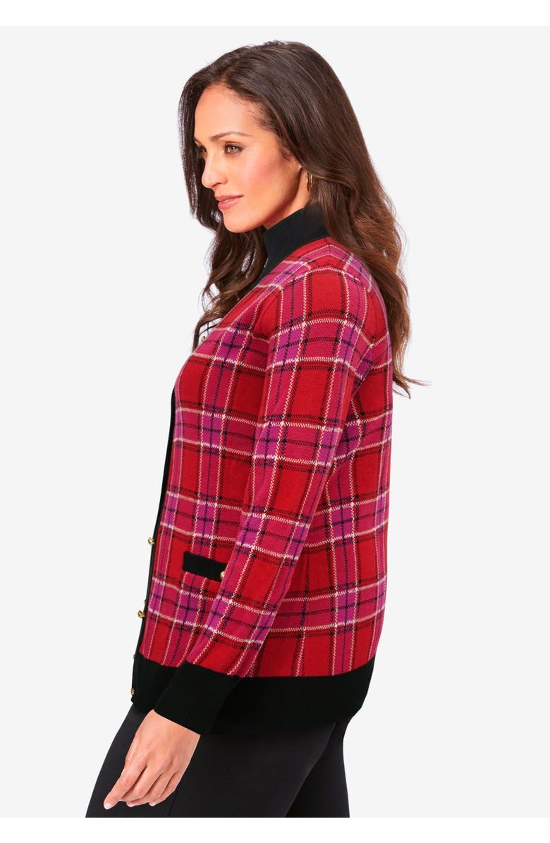 Jessica London V-Neck Cardigan Sweater, Alternate, color, Emerald Blackwatch Plaid