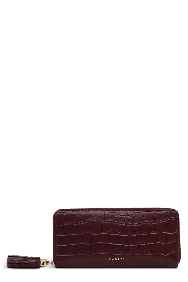Noble Alley Croc Embossed Zip Wallet, Main, color, DARK CHERRY