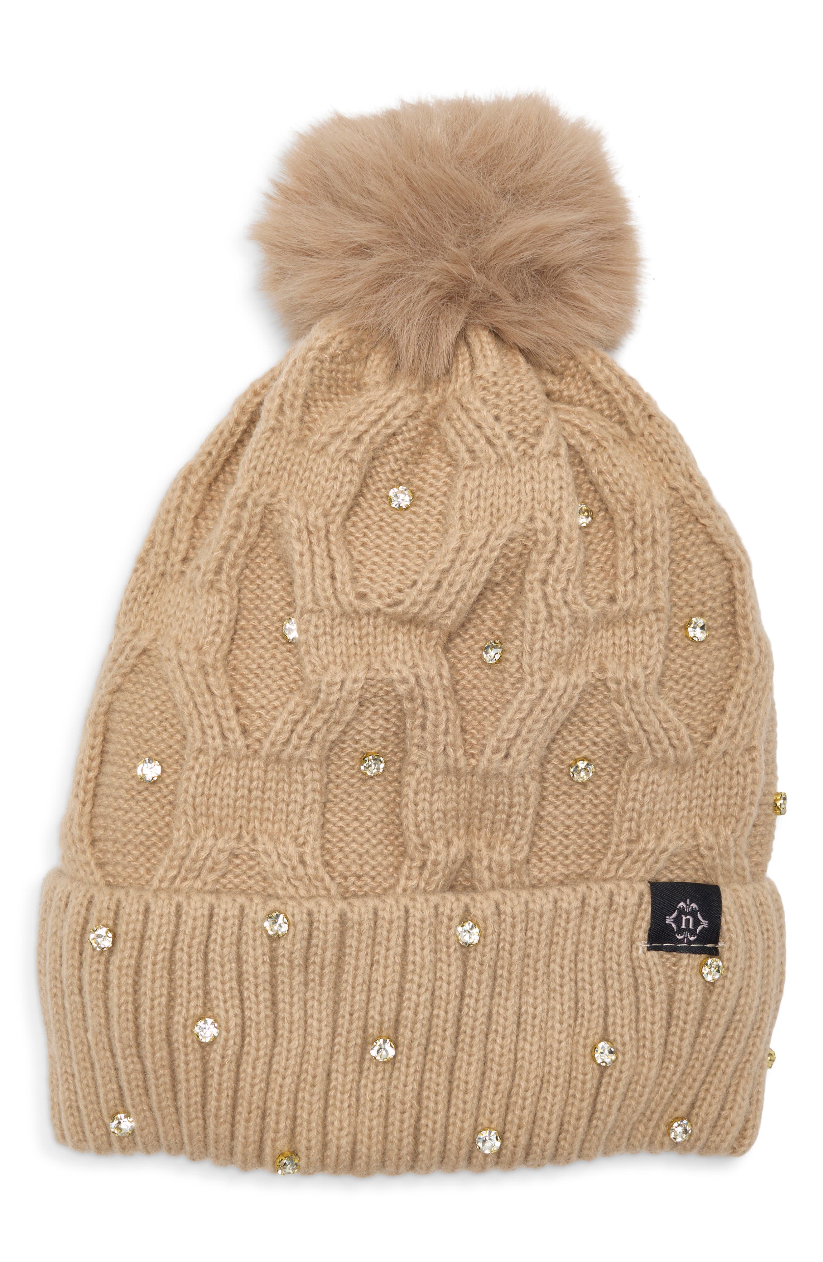 Faux Pearl Embellished Pom Beanie