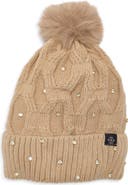 Nanette Lepore Faux Pearl Embellished Pom Beanie
