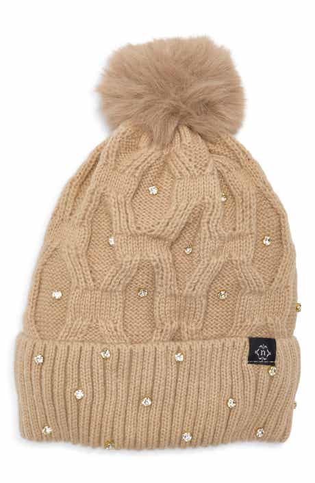 Faux Pearl Embellished Pom Beanie