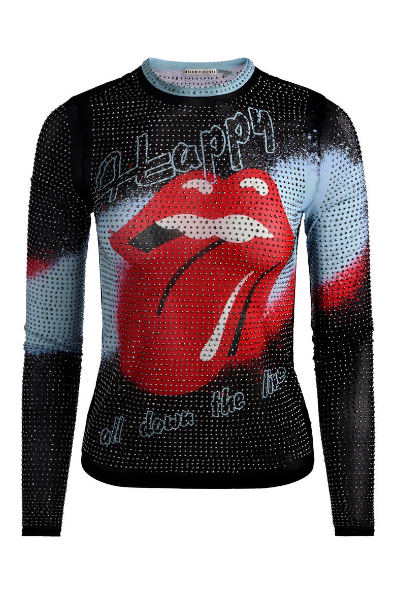 Delaina Embellished Long Sleeve Mesh Top, Alternate, color, HAPPY DOWN THE LINE