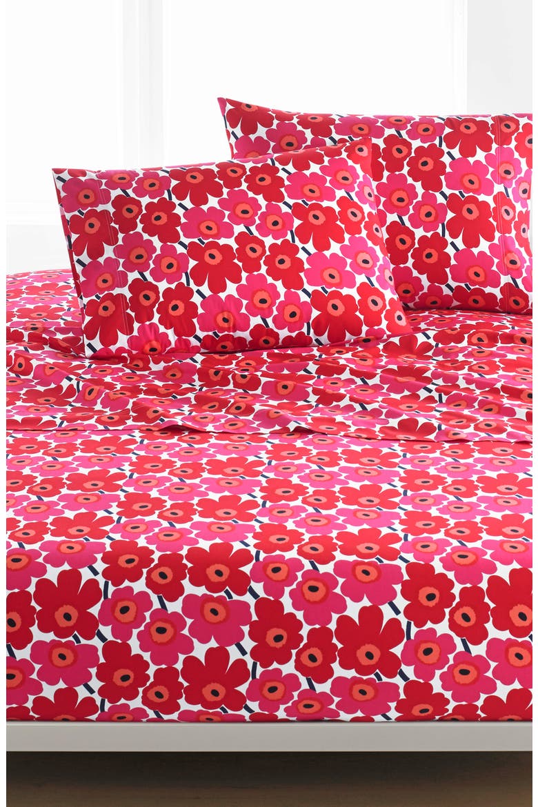 Unikko 200 Thread Count Cotton Sheet Set, Alternate, color, DARK RED