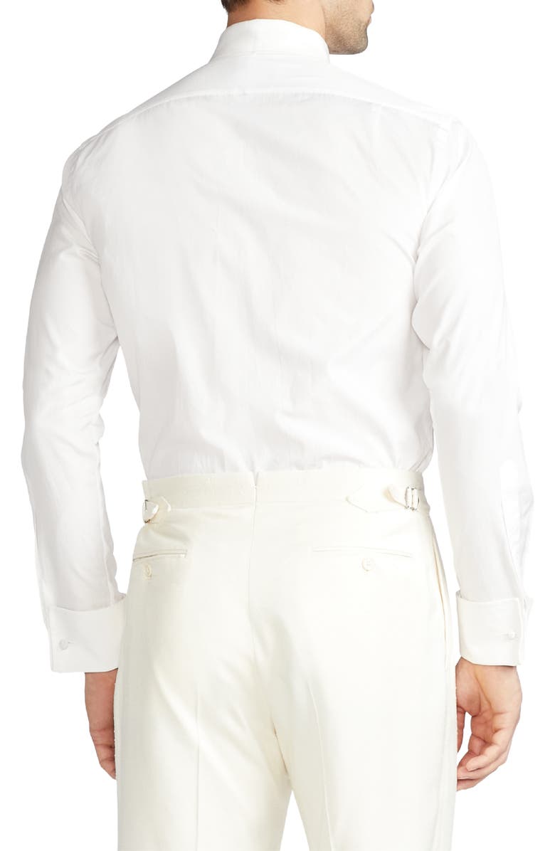 Ralph Lauren Purple Label Aston Pleated Cotton Poplin Tuxedo Shirt, Alternate, color, White