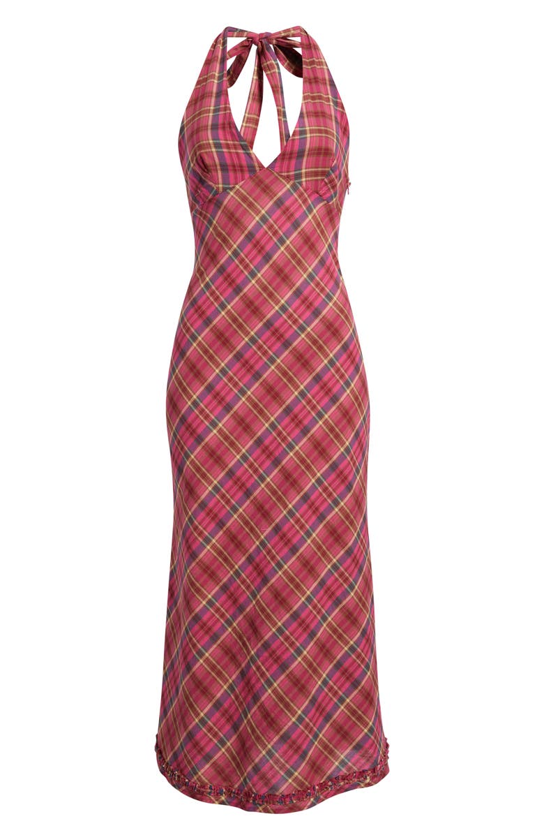 BDG Urban Outfitters Rita Plaid Halter Midi Dress, Alternate, color, Red Check