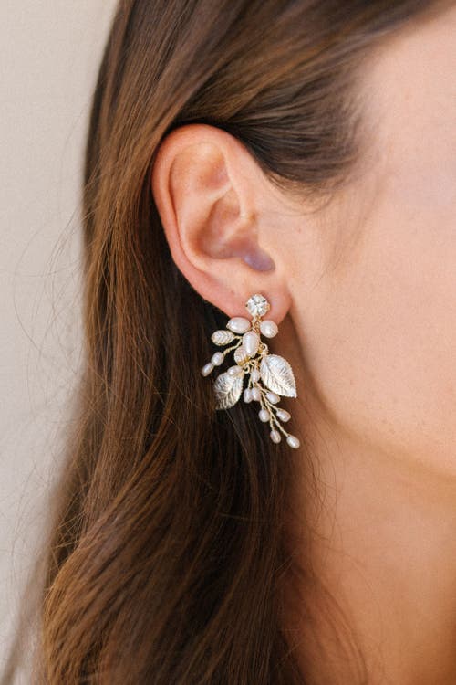 Untamed Petals Ryann Freshwater Pearl Drop Earrings In Gold