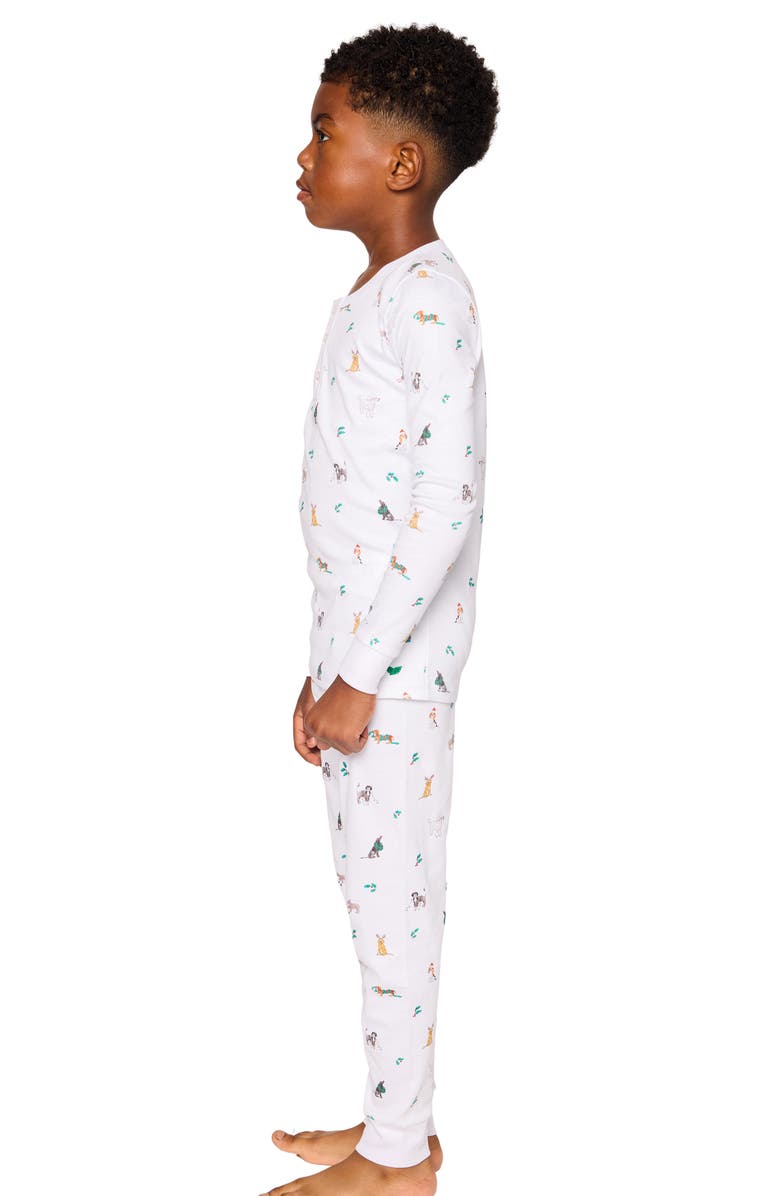Petite Plume Kids' Jingle Paws Fitted Two-Piece Pima Cotton Pajamas, Alternate, color, White
