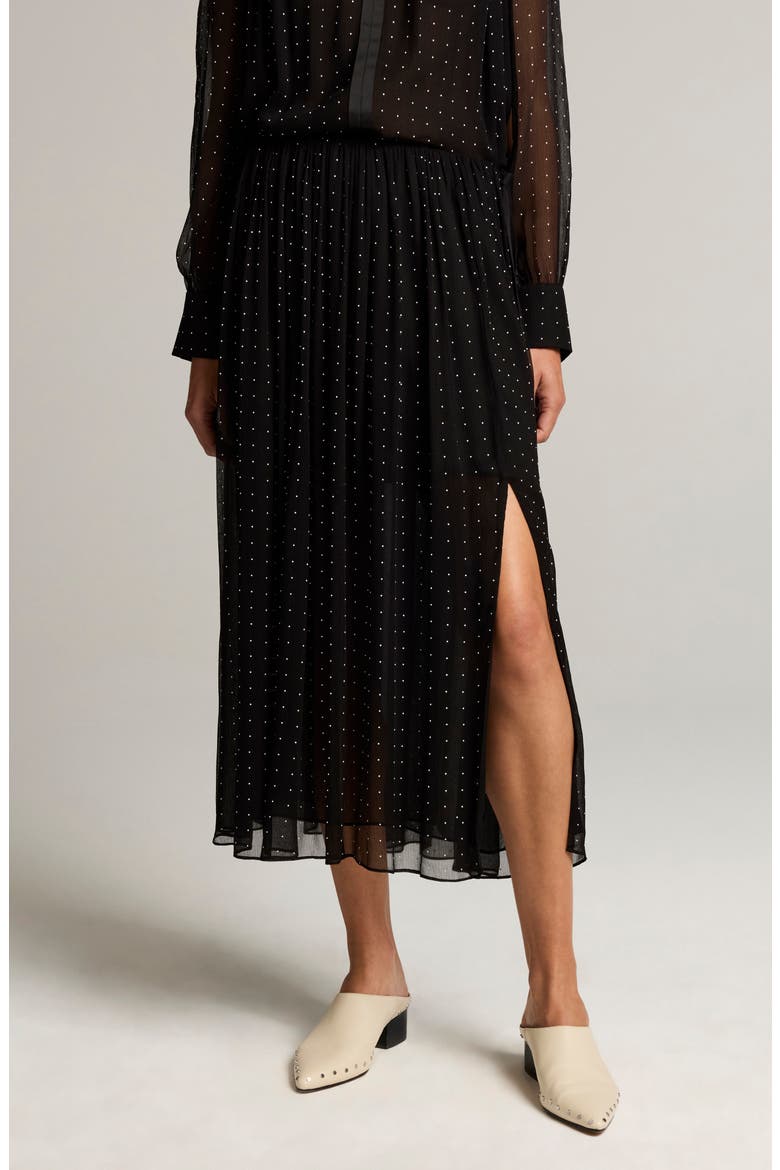 Heat Set Dot Sheer Midi Skirt, Main, color, BLACK