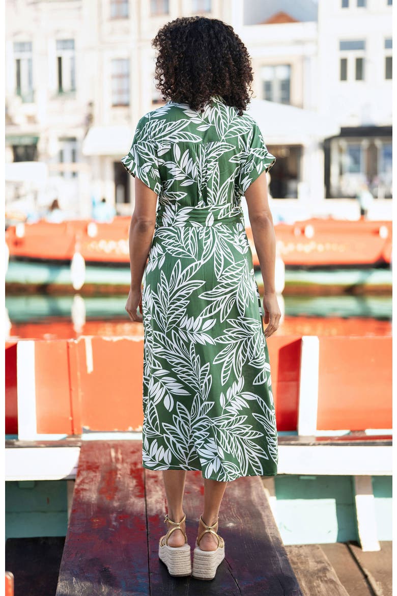 Leaf Print Midi Shirt Dress, Alternate, color, Green