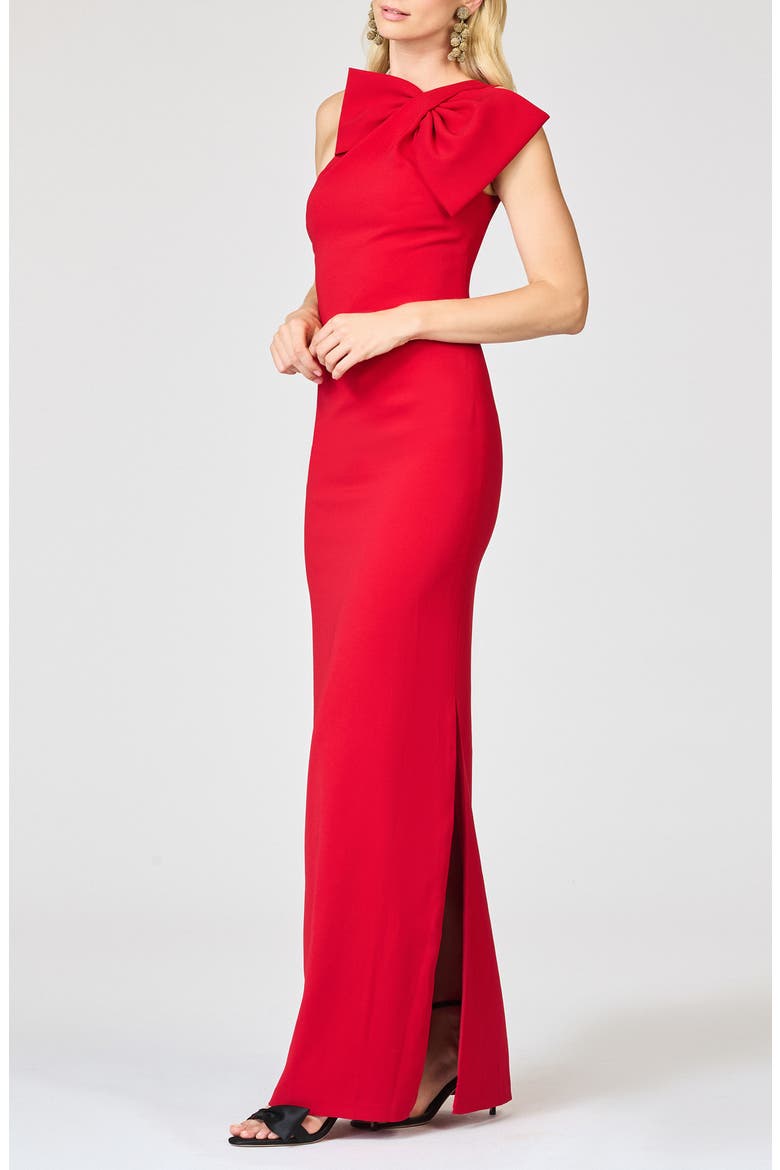 Cosette Bow One-Shoulder Column Gown, Alternate, color, CARDINAL