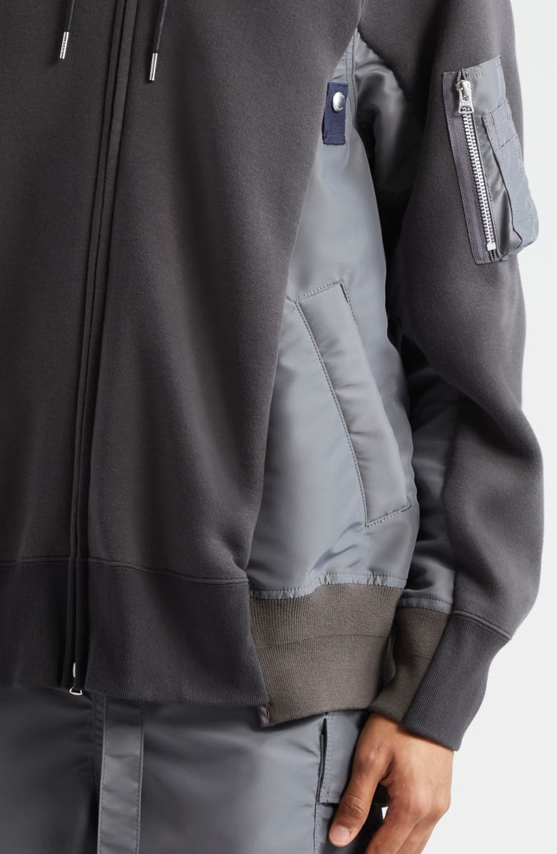 Sacai Sponge Sweat Mixed Media Zip Hoodie, Alternate, color, C/ Grayc/ Gray 339